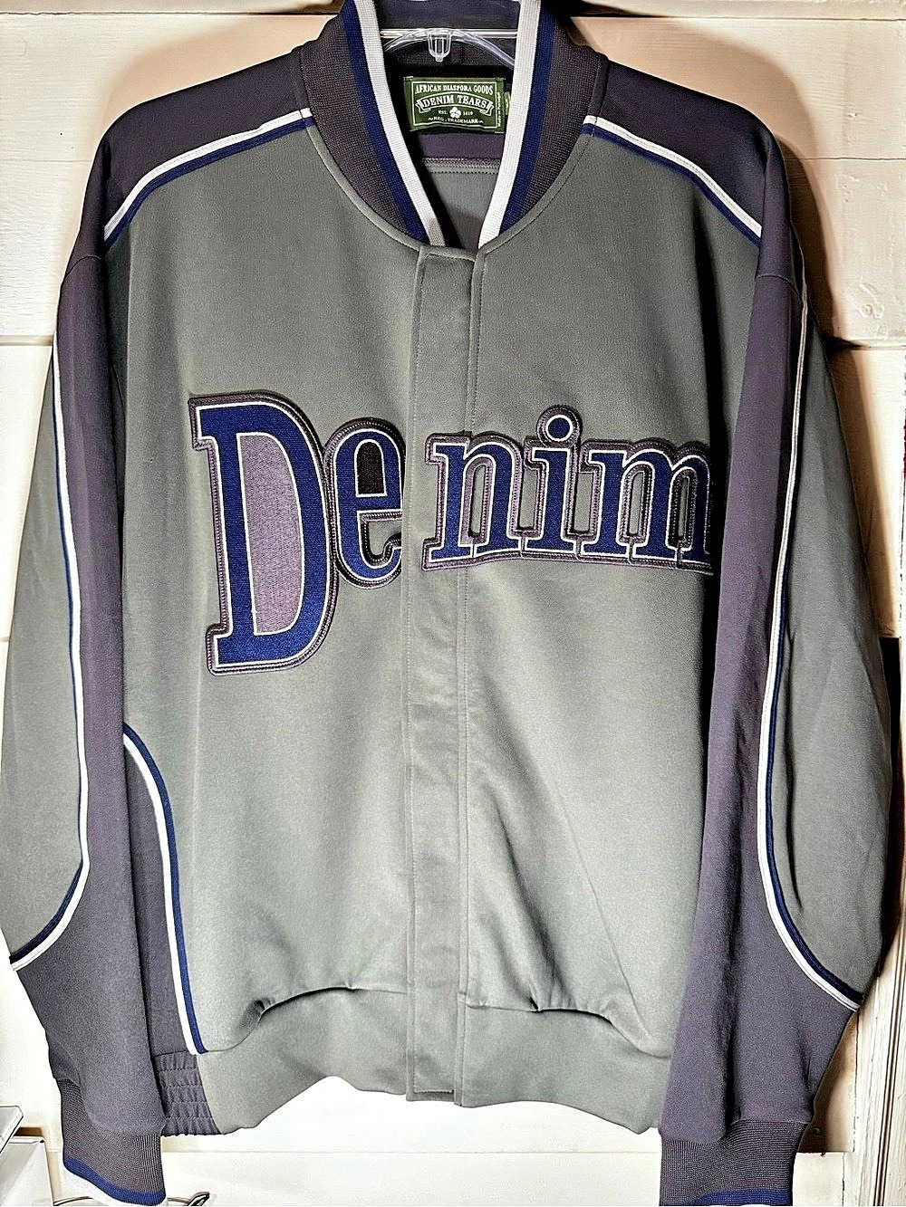 African Diaspora Goods Denim Tears Track Jacket Track Jacket in Gray & Blue